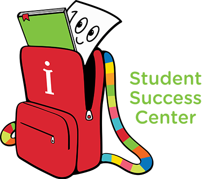 red backpack with student success center text